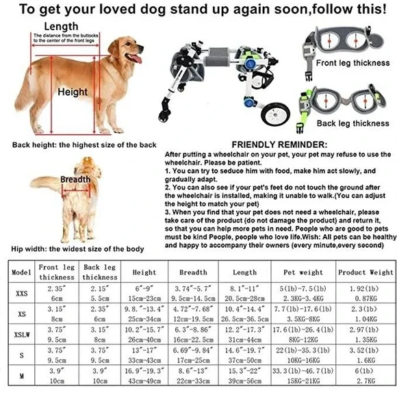 HobeyHove Adjustable Dog Wheelchair for Back Legs Two Color 5-Size XS White